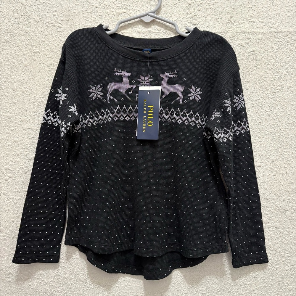 Polo Girls Waffle Knit Long Sleeve Winter Snowflake Fair Isle Top NWT Size 5